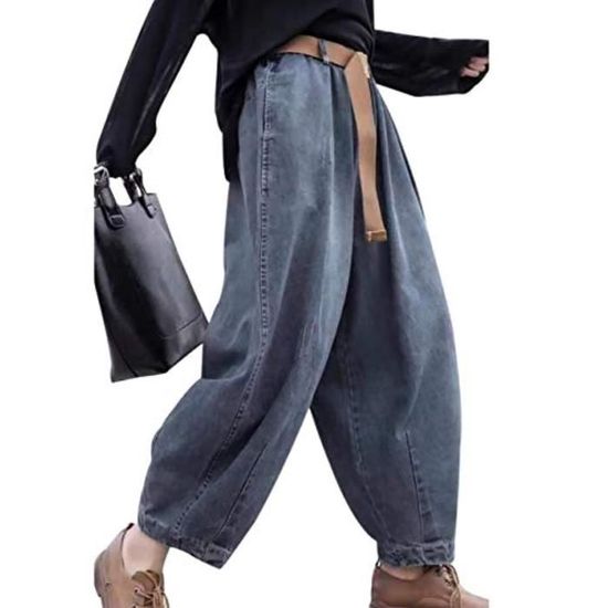 Jean D'hiver Baggy Fille - Taille élastique, Doublé Polaire, Coupe Large Décontractée Vintage