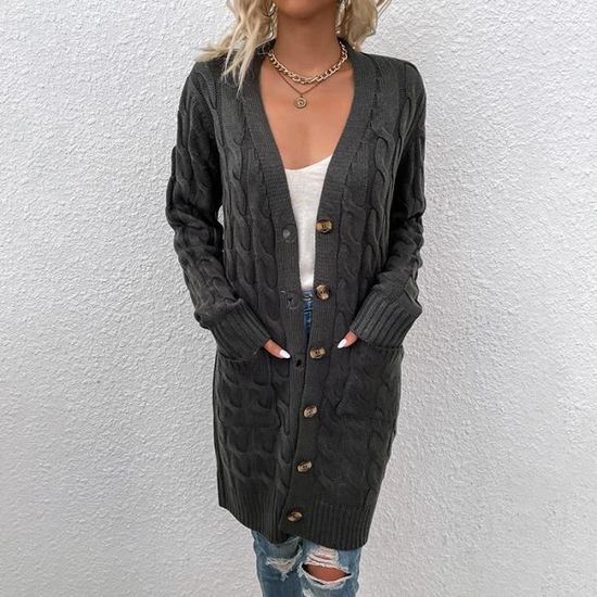 Onsoyours Gilet Femme Hiver Cardigan Long Épais Grande Taille - Pull Chaud Ouvert Maille Lâche Casual