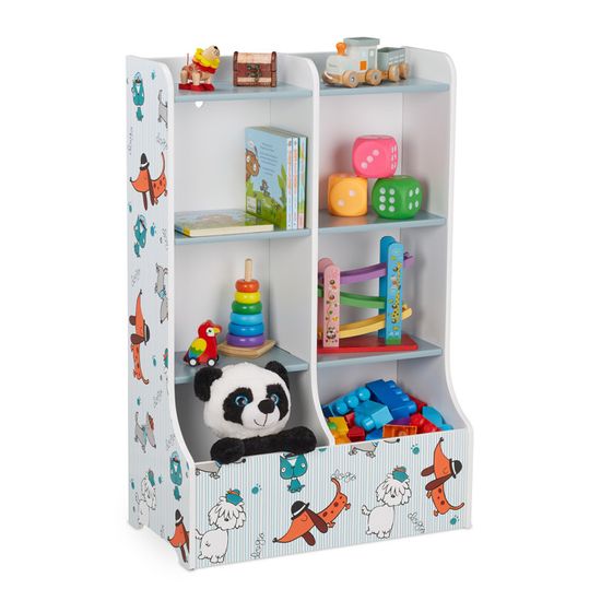 Bibliothèque Enfant Relaxdays Avec Motif Chien - 8 Casiers Colorés En MDF - 90x59x30 Cm - Rangement Jouets Et Livres