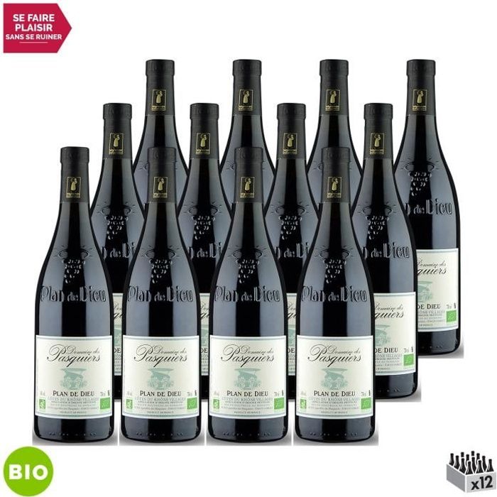 Côtes du Rhône Villages Plan de Dieu Rouge 2020 - Bio - Lot de 12x75cl - Domaine des Pasquiers - Vin AOC Rouge de la Vallée du Rhône
