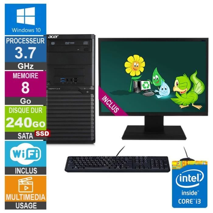 Pc Acer M2632g I3-4170 3.70ghz 8go/240go Ssd Wifi W10 + Ecran 22