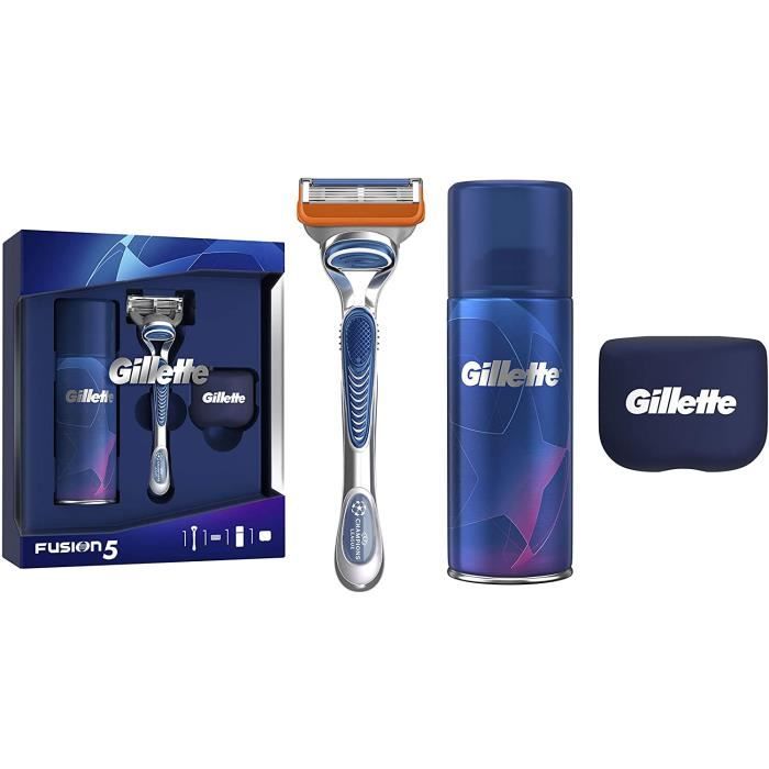 Gillette Fusion 5 Coffret Cadeau Rasoir Homme + Gel à Raser + Protection de Tête de Rasoir Voyage Coffret Noel cadeau homme
