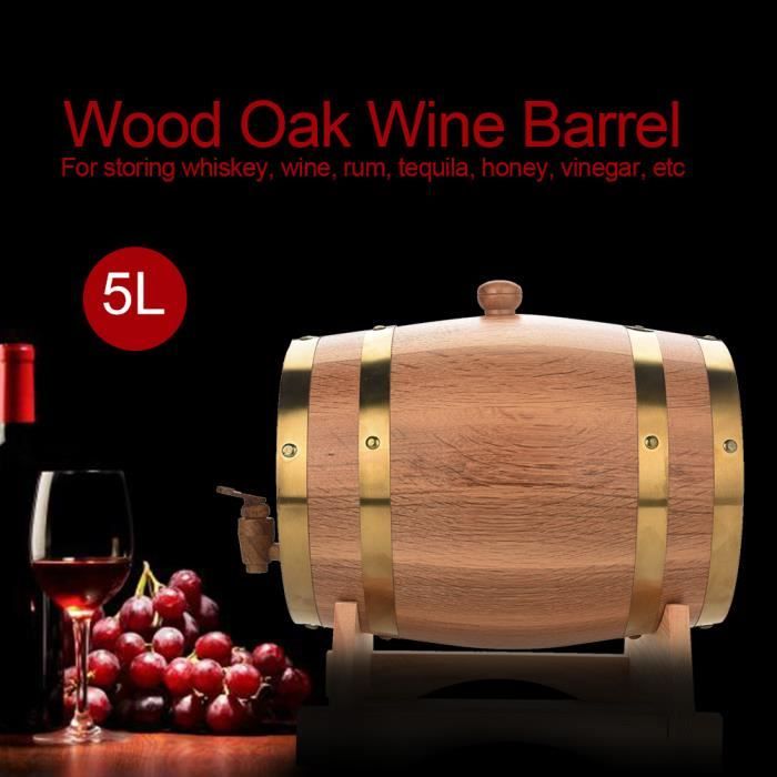 Tonneau de Vin en Bois de Chêne, 5L en Bois de Chêne Tonneau de Vin Vendange pour le Port de Bière Whiskey Rum HB014 ZJ2198 -OLL