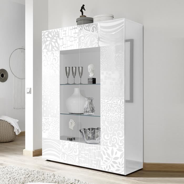 Vaisselier design blanc laqué NERINA L 121 x P 42 x H 166 cm Blanc