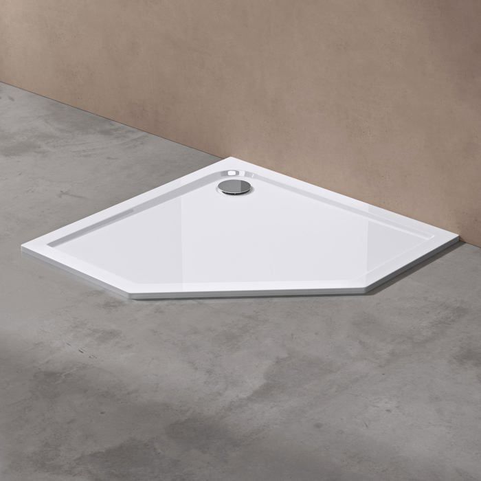 Receveur de douche pentagonale 90x90 Sogood Faro05 bac à douche blanc acrylique 90x90x4cm
