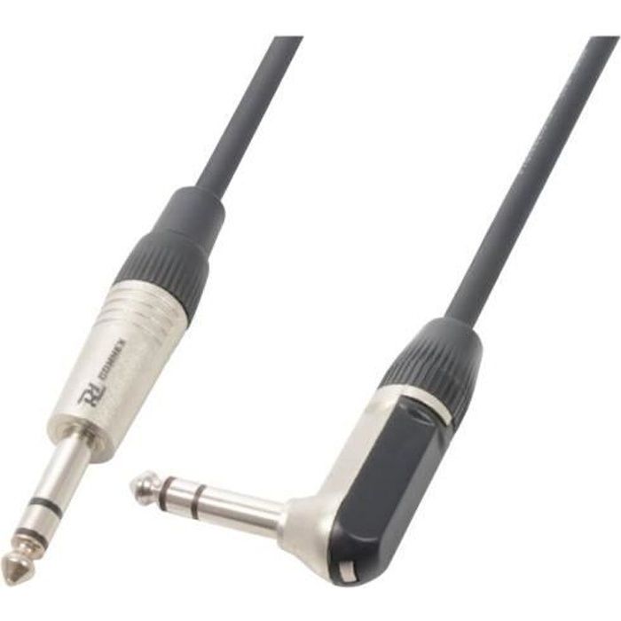 Cordon jack 6.35 mâle stéréo / jack 6.35 mâle stéréo coudé, 3 m-PD Connex