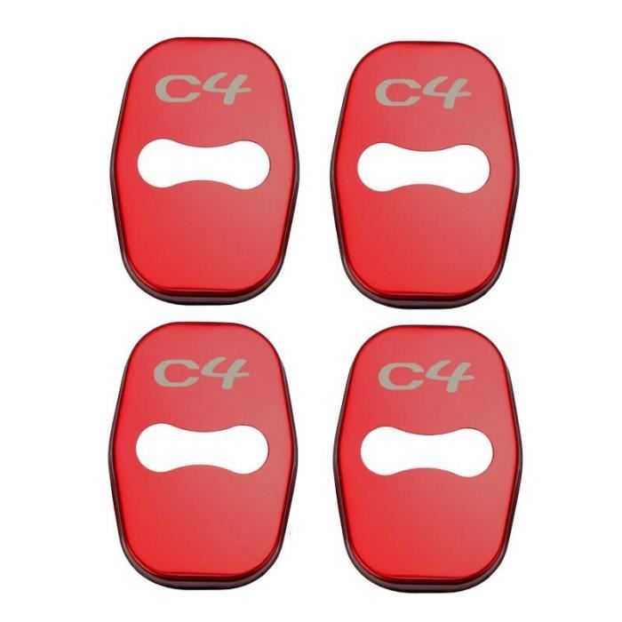 Décoration Véhicule,Housse de serrure de porte de voiture, 4 pièces, en acier inoxydable, accessoire pour citroën - Type for C4 red