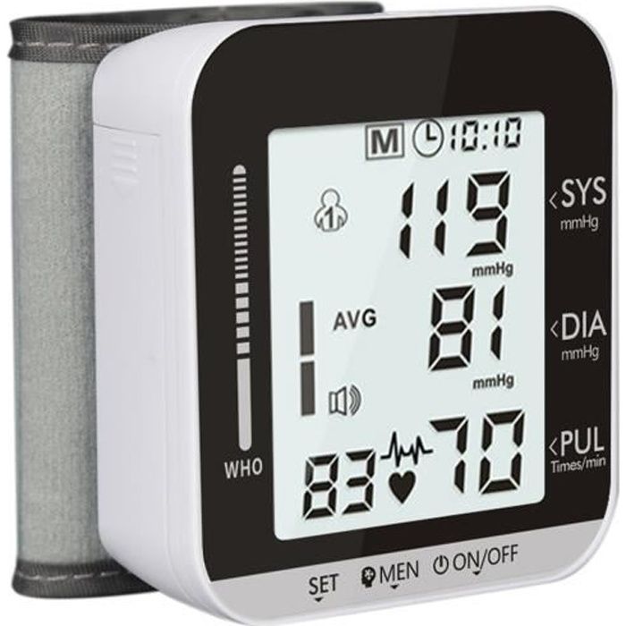 Tensiomètre électronique de poignet, détection de fréquence cardiaque sphygmomanomètre automatique,Diffusion vocale en anglais