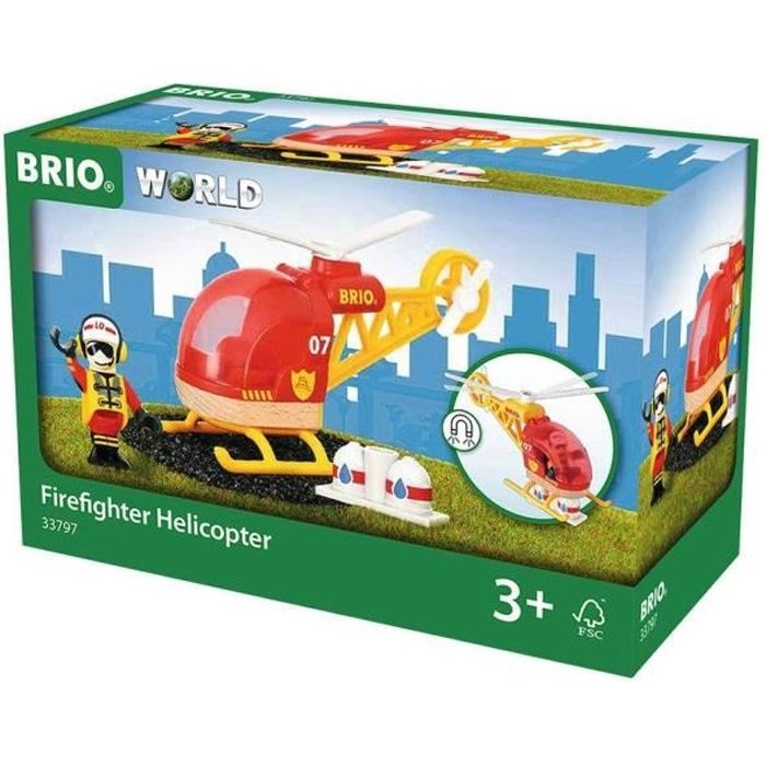 Brio World Hélicoptère des Pompiers - Accessoire aimanté pour circuit de train en bois - Ravensburger - Mixte dès 3 ans - 33797