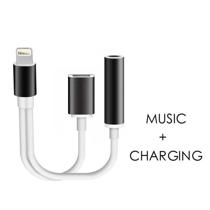 Lightning vers 3.5mm Audio Adaptateur + Chargeur Adaptateur pour iPhone X / 7/8,2 en 1 Lightning vers adaptateur audio 3,5 mm