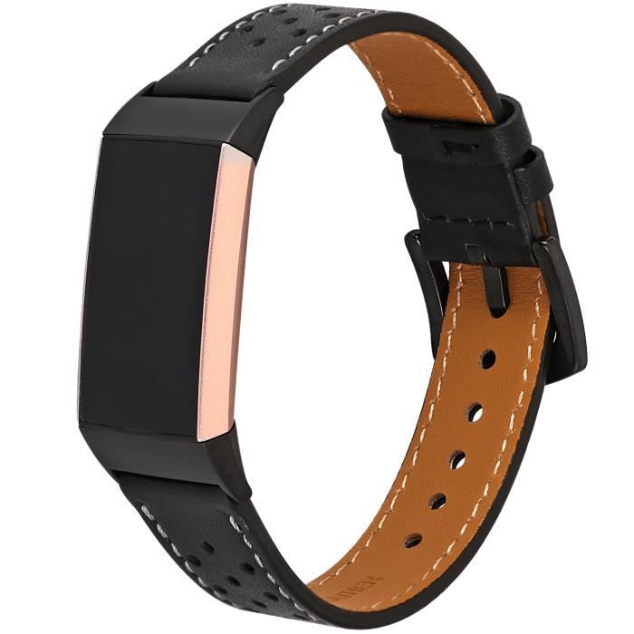 Compatible avec Fitbit Charge 4/Charge 3 Cuir Bracelet en cuir Doweiss - Bracelet de rechange Unisex -Noir