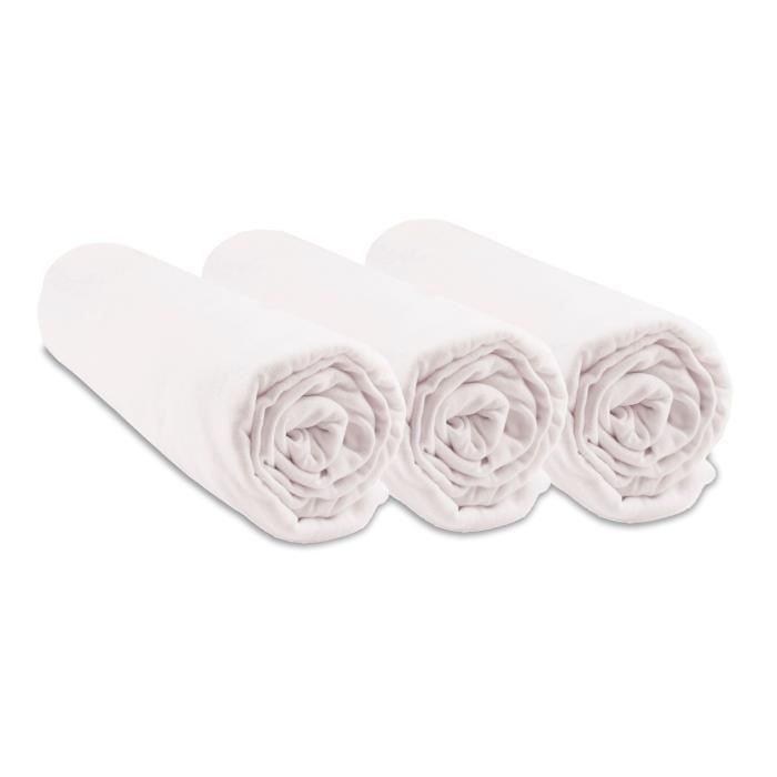 Lot de 3 Draps housse Coton Bio 40x80 blanc