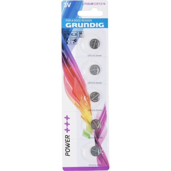 GRUNDIG Pile Bouton CR1216 - 3 V - Pack de 5
