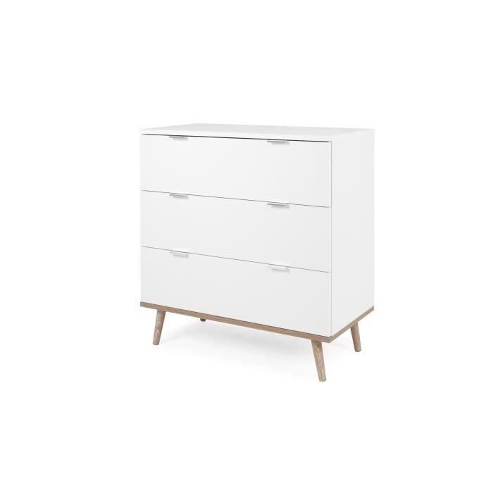 Commode 3 tiroirs - Décor chêne sonoma Blanc - L 79,8 x P 40 x H 86,5 cm - GOTEBORG