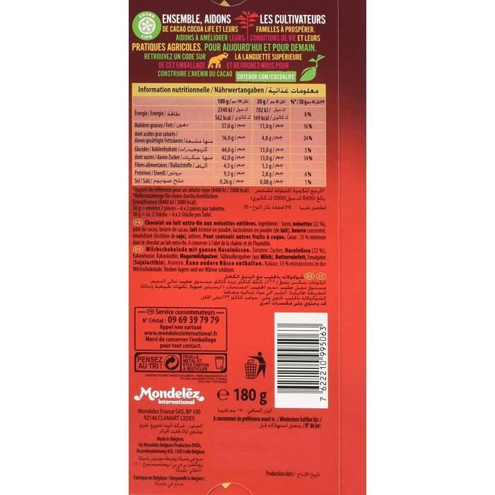 Barre Et Tablette De Chocolat - D Or Bloc Lait Entier Noisette