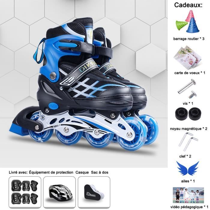 Rollers En Ligne Réglable- Roller In Line Enfants- Patins à Roulettes- Avec Protection Casque Sac+Cadeaux 7pcs
