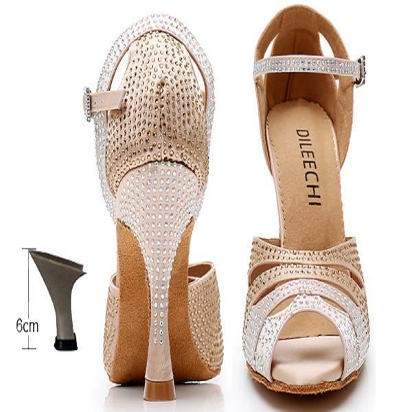 Chaussures de danse,DILEECHI-chaussures de danse latine pour femmes, chaussures laser à strass, bouche de poisson, Satin Salsa, so