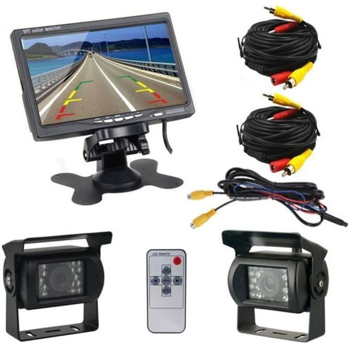 Podofo 7 -LCD double caméra de recul arrière moniteur de voiture Kit pour camion bus RV 18 IR LED vision nocturne caméra de recul Re