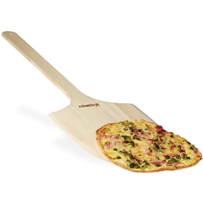 Relaxdays Pelle à pizza en bois avec poignée HxlxP: 1 x 30 x 78 cm pour mettre au four, nature