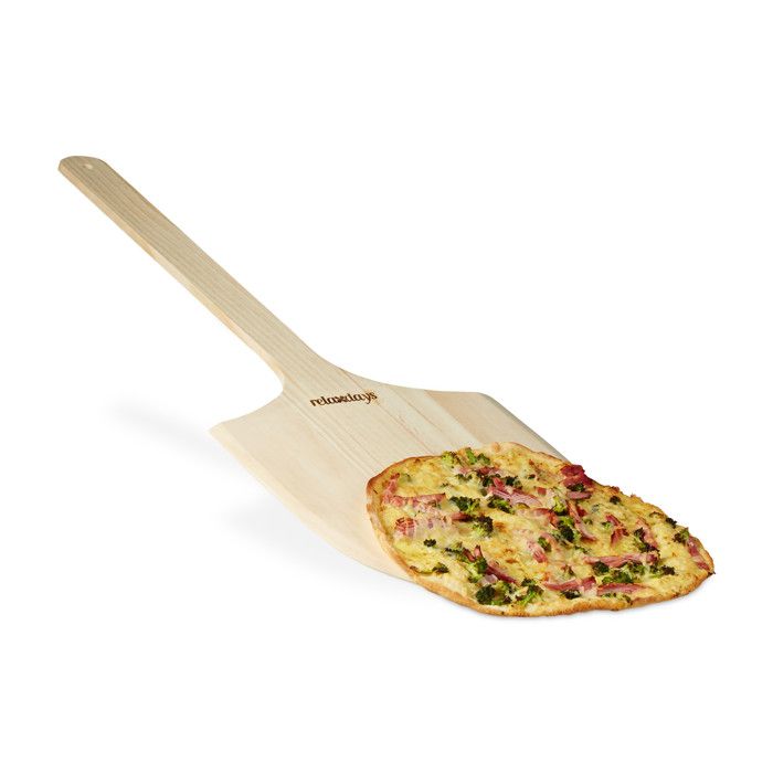 Relaxdays Pelle à pizza en bois avec poignée HxlxP: 1 x 30 x 78 cm pour mettre au four, nature