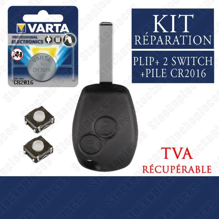 COQUE PLIP CLE TELECOMMANDE COMPATIBLE CLIO 3 MODUS TWINGO 2 MASTER KANGOO + 2 SWITCH BOUTON + PILE VARTA