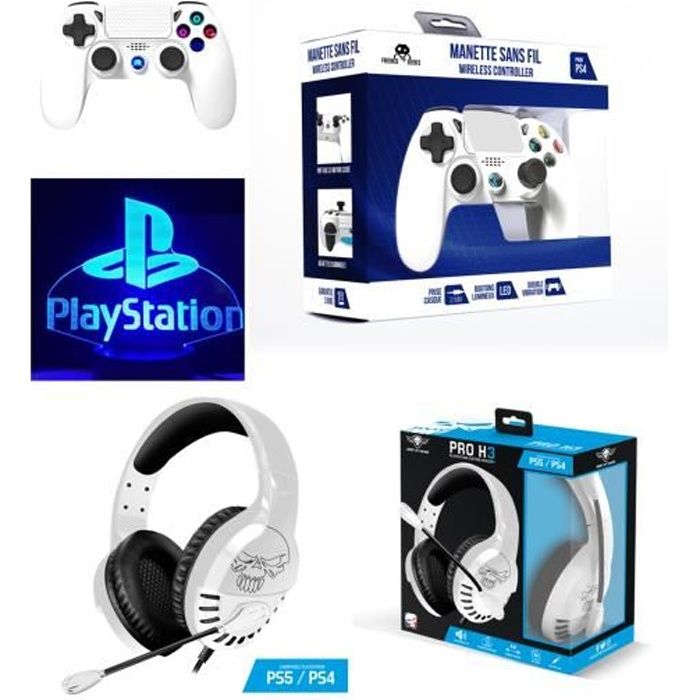 Pack Manette PS4 Manette Bluetooth Blanche 3.5 JACK + Casque Gamer PRO-H3 PS4-PS5 PLAYSTATION