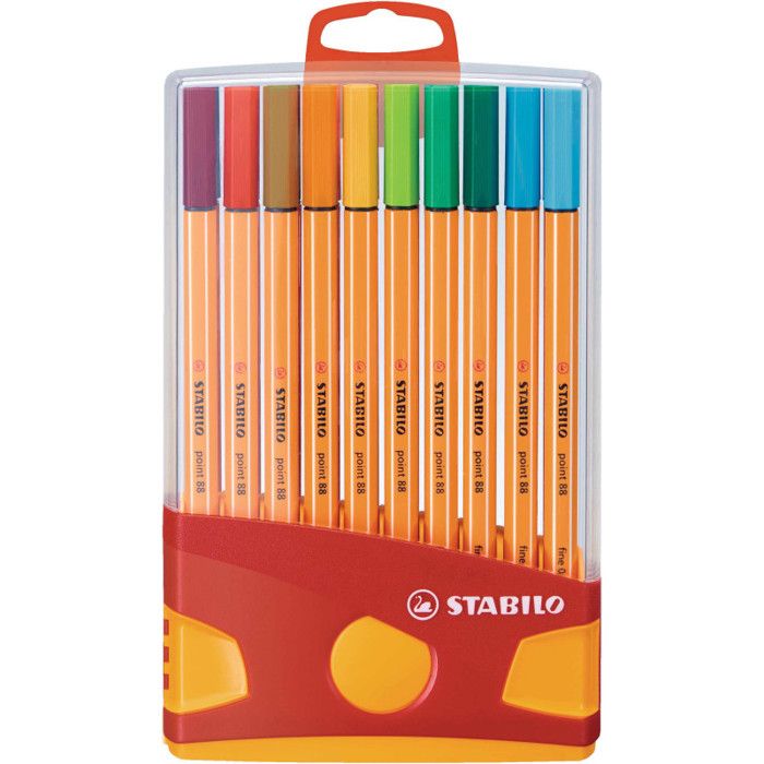 STABILO Color Parade - Etui distributeur de 20 Stylos Feutre Point 88 - Avec attache - Couleurs Assorties