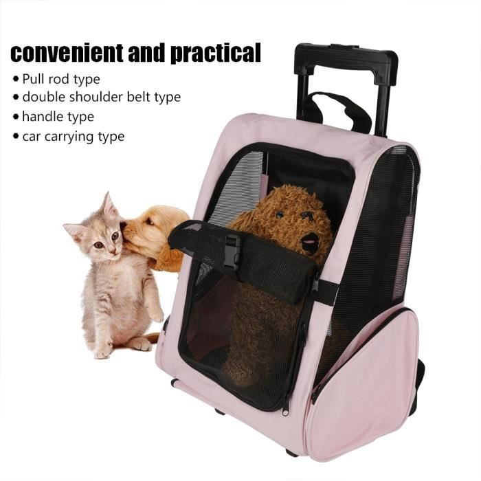 Sac de transport portable pour animaux de compagnie Sac à dos à roulettes Sac à dos pour chien de chat transportant H0243