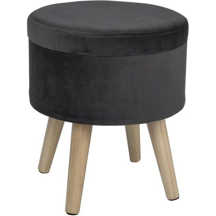 WOLTU Tabouret Rond Pouf Coffre de rangement,Siège en velours, Jambe en bois massif,32x32x36.5cm, Gris