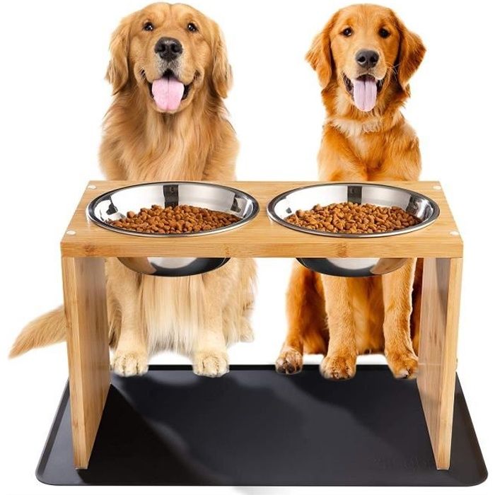 YANGBAGA-43.5 x 23 x 30 cm-Support à Bol pour Chien Grande Taille avec 2 Gamelles INOX de Grande Taille,Inclus1Tapis Antidérapant