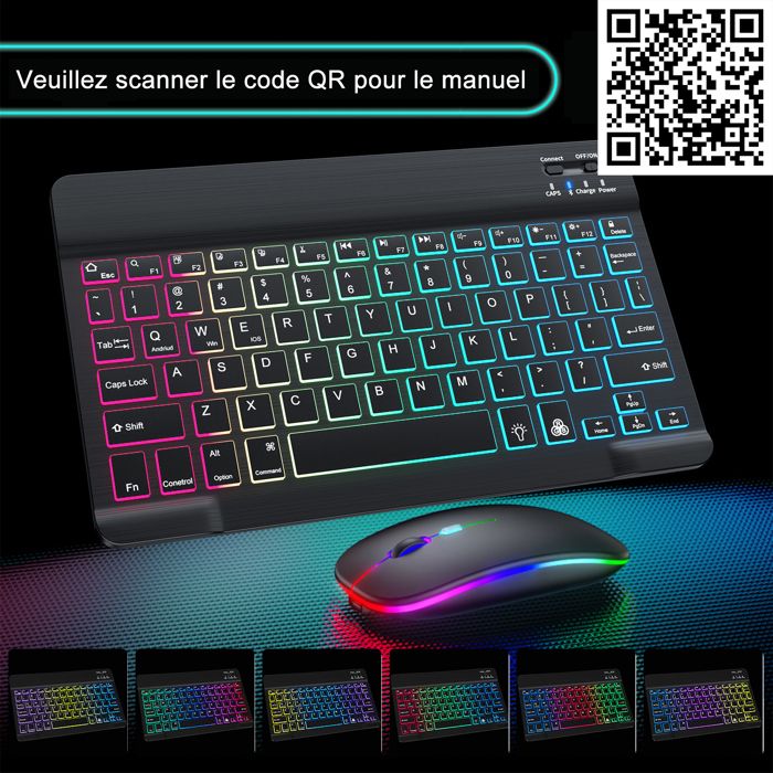 Ensemble Clavier Souris Sans Fil – Compatible iOS/Windows/Android – Rechargeable – Portable – Bluetooth