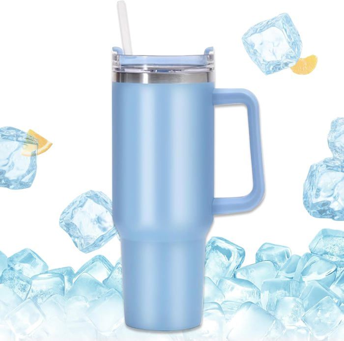 Mug Isotherme 1180ml (40oz) - Couvercle 2-en-1 Avec Paille - Acier Inox Bleu