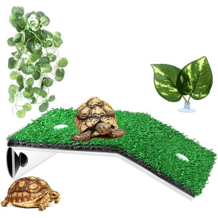 Tortue Plateforme, Plate-Forme Flottante de Gazon Artificiel de Rampe Reptile, Animaux Semi Aquatiques Habitat Basking Escalade