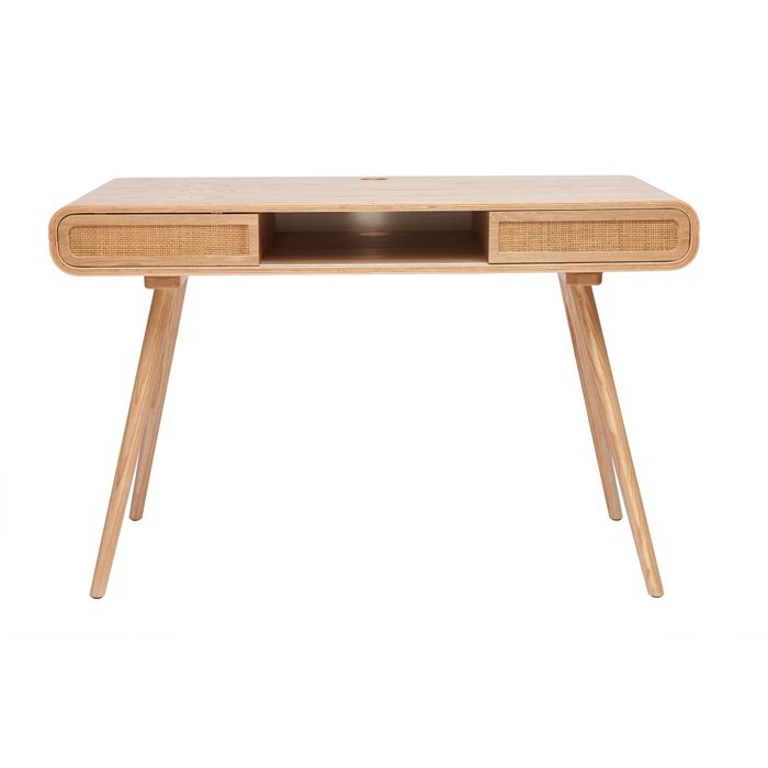 Miliboo - Bureau avec rangement vintage en bois clair et cannage L120 cm OLYMPE Miliboo - Bureau avec rangement vintage en bois clair et cannage L120 cm OLYMPE