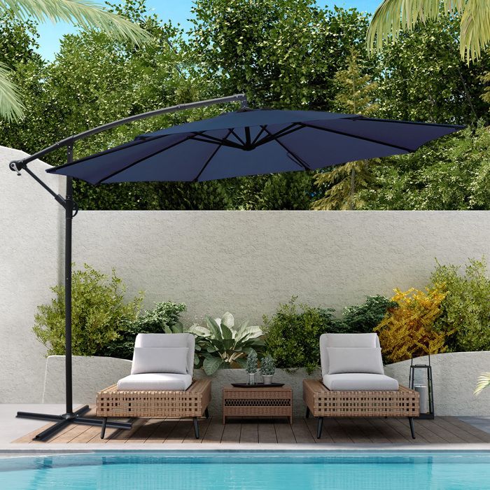 Parasol Déporté Inclinable 3x3m Parasol de Jardin - Anti UV - Manivelle et Base Croisée - Métal et polyester - Bleu