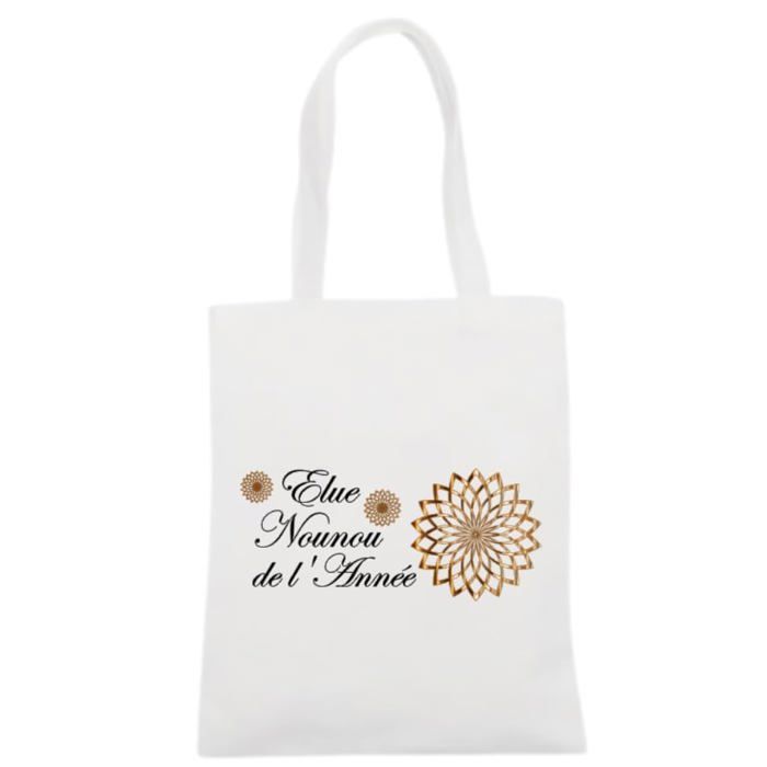 Tote bag blanc élue nounou de l'année sac shopping fait main