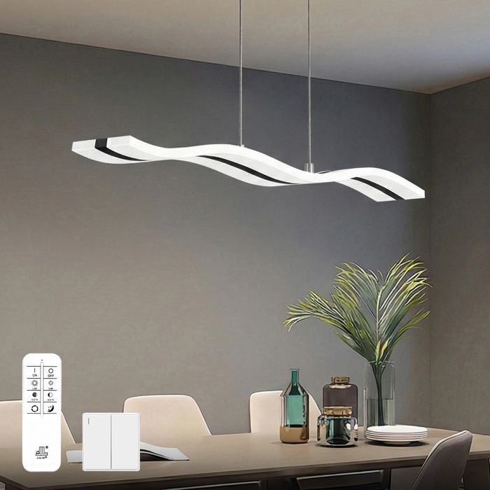 doporro Suspension LED Lampe Noire Moderne 36W Vague Lustre Réglable 2340LM Éclairage Suspendu avec Télécommande Design Alivetta3300