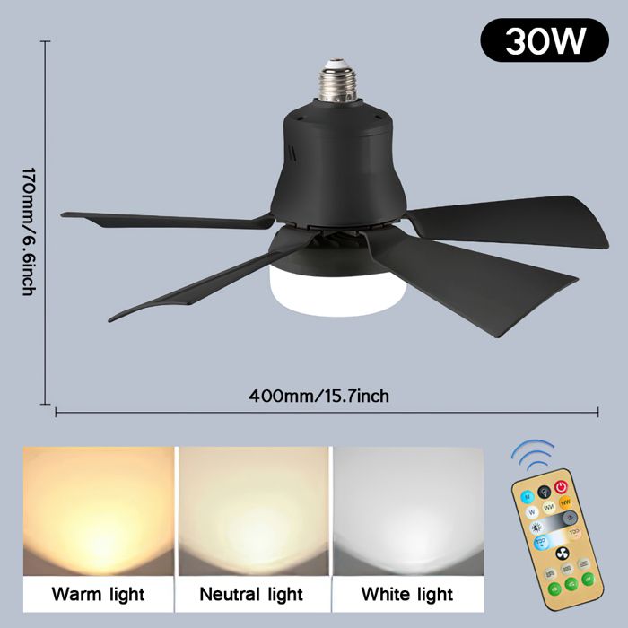 Ventilateur de plafond LED avec lampe et télécommande ventilateur à 3 vitesses silencieux chronométré AC85-265V Black