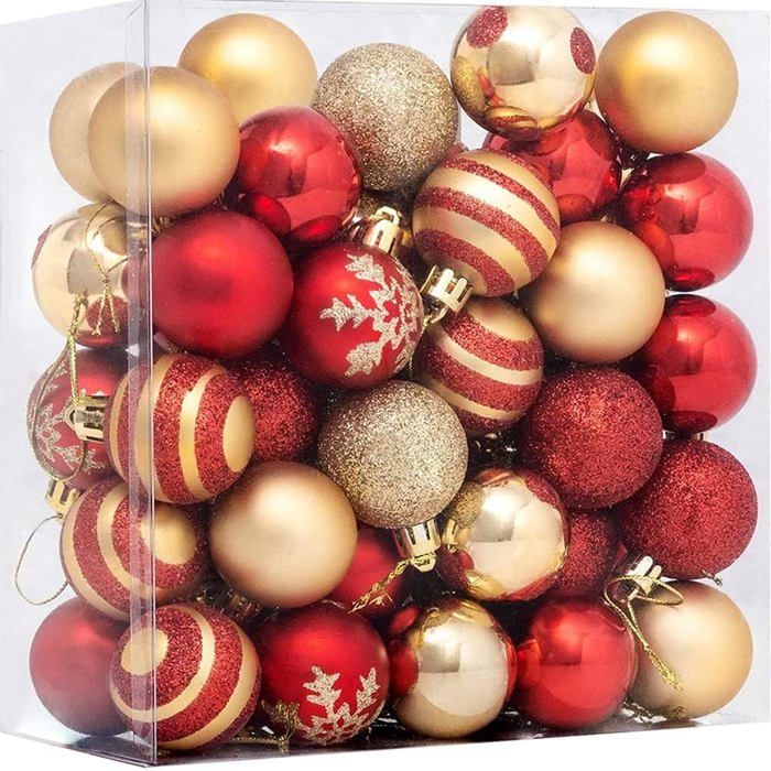 Yisscen 12 Boules De Noël En Plastique Anti-Chute Ø6cm - Décoration Sapin Rouge, Lot De 12 Boules Résistantes