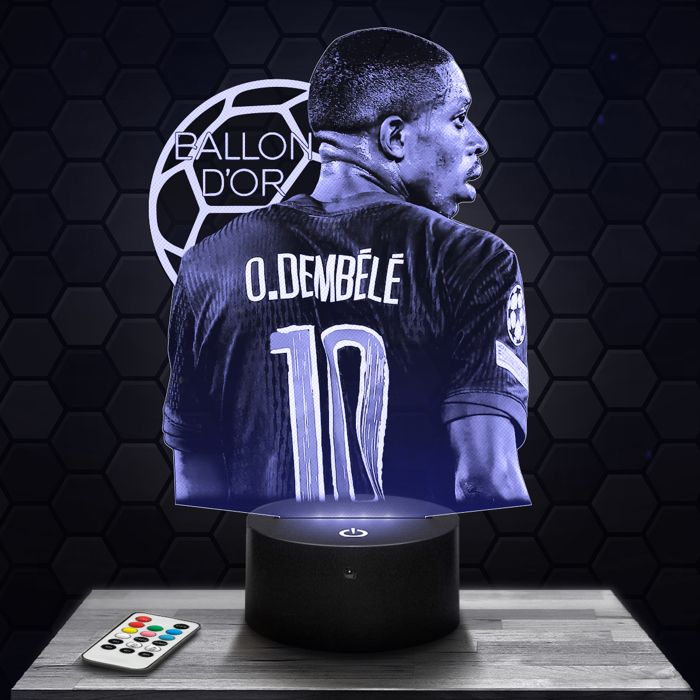Lampe 3D - Ousmane Dembélé Ballon dOr - Accessoire Figurine Cadeau Ousmane Dembélé - Veilleuse Led Tactile avec socle au choix
