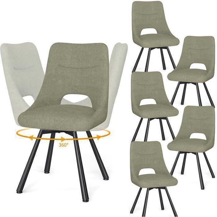WAFTING Lot de 6 Chaises de Salle à Manger Pivotante à 360° Chaises de Cuisine avec Pieds en Métal Marron Gris