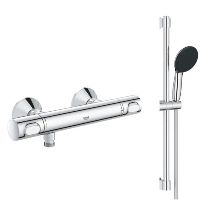 Mitigeur douche thermostatique GROHE GROHE Precision Flow + Ensemble de douche 2 jets avec barre Chromé - vue 1