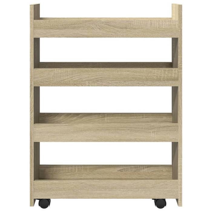 Chariot de rangement étroit - WIENS - 4 niveaux - Chêne sonoma - 60x20x82 cm - 4 roulettes - 2 freins