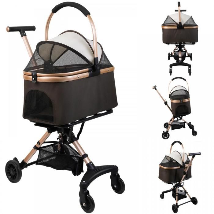 JEOBEST Poussette pour Animaux avec Fenêtre en Maille Poche de Rangement Poussette pour Chiot/Chat pour Compagnie Voyage Brun