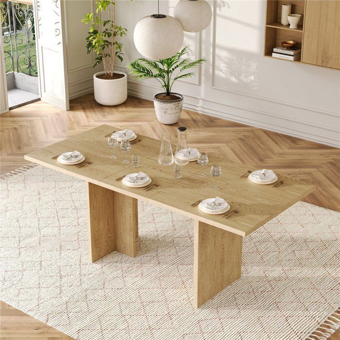 Table à Manger Extensible Scandinave Moderne en Bois Naturel Clair Rectangulaire 4 6 à 8 Personnes 140-180 x 80 cm x 75 cm