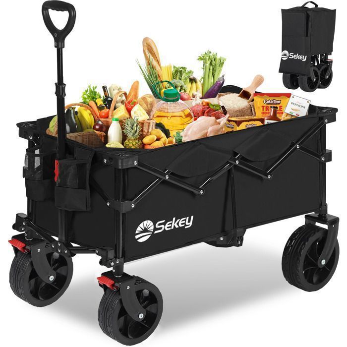 Sekey Chariot de Plage Pliable Tout Terrain 150 kg – Bollerwagen avec Freins Roues Larges Poignée Réglable – - vue 2
