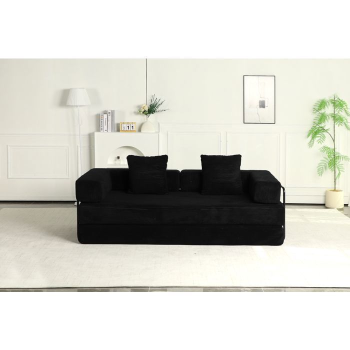 Canapé Convertible 4-en-1 Pliable – Velours Côtelé Mousse Mémoire – Sans Montage Livré Prêt à lEmploi