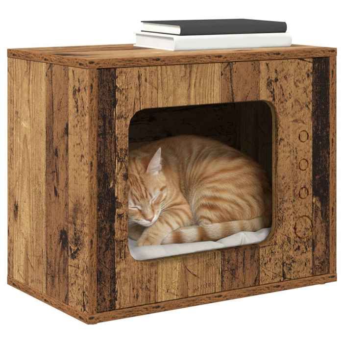 Elégant Maison pour chat contemporain - niche pour chat Bois ancien 51 x 30 x 42cm Bois dingénierie &0_2846540