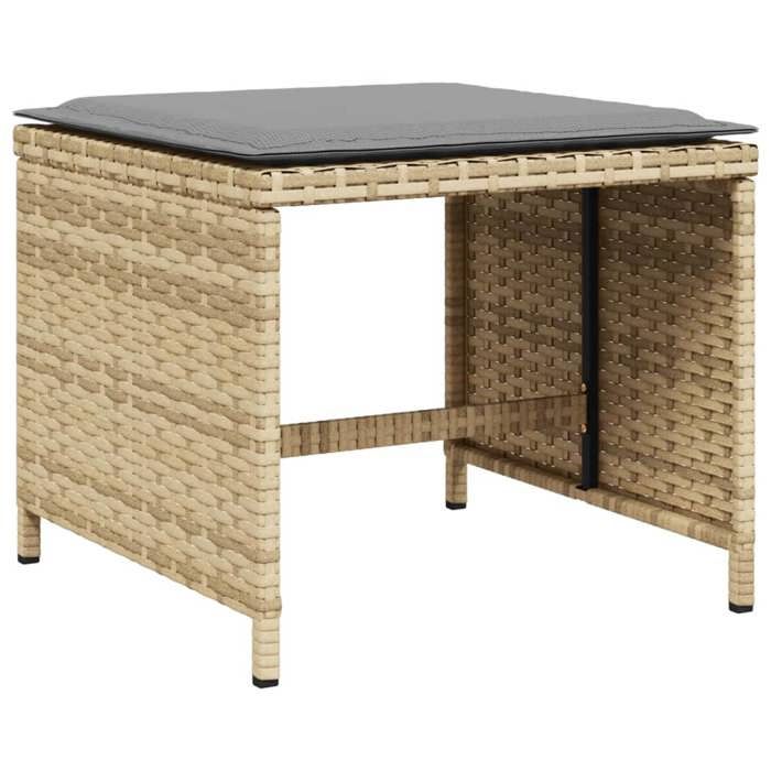 Promo printempsPetit fauteuil/chaise de balcon - SOLOMON - Tabourets de jardin et coussins lot de 4 mélange beige rotin - S9885601