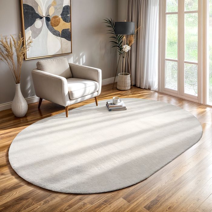 the carpet Relax tapis moelleux à poils courts dessous antidérapant lavable à 30 degrés super soft Creme 140 x 200 cm ovale